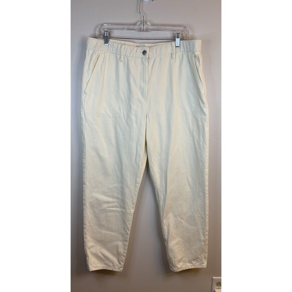 EILEEN FISHER Organic Cotton Tapered Leg Ivory Ankle Pant Women Large Undyed NEW - Picture 1 of 12